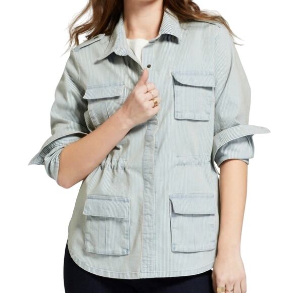 NWT Universal Thread Railroad Striped Utility Jacket Faded Light Blue & White XL - Picture 1 of 12